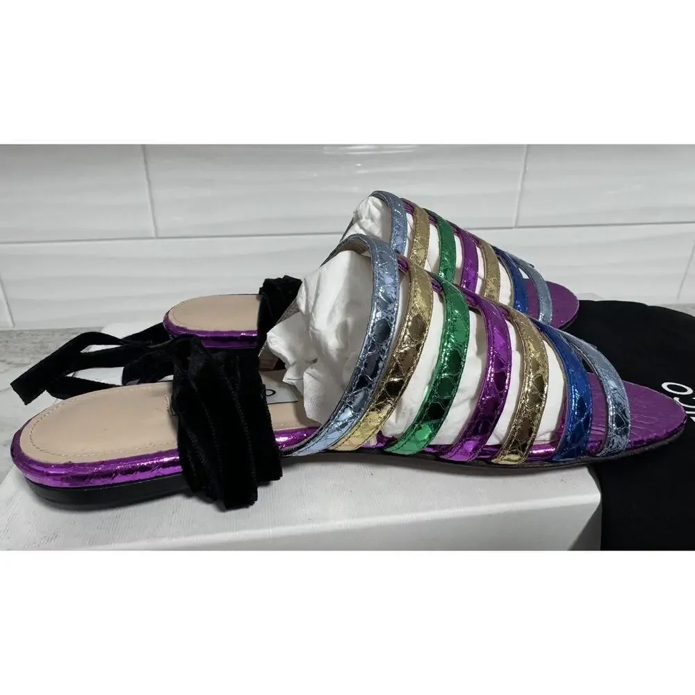 New Attico Rainbow Metallic Strappy Flat Slide on Sandals Size 35